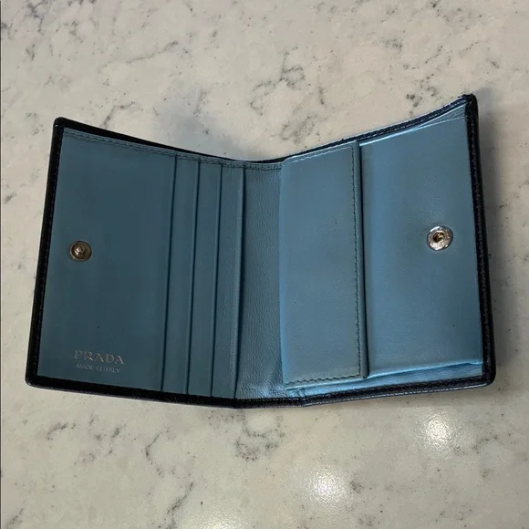 Prada Vitello Move Bi-Fold Wallet in Blue Leather & Silver Hardware - Picture 2 of 7
